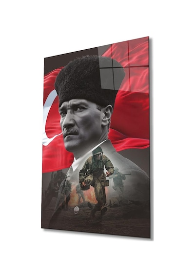Atatürk Portre Ve Türk Bayrağı Cam Tablo Modern Ev Ofis Salon Hediyelik Büyük Tablo Duvar Dekoru44