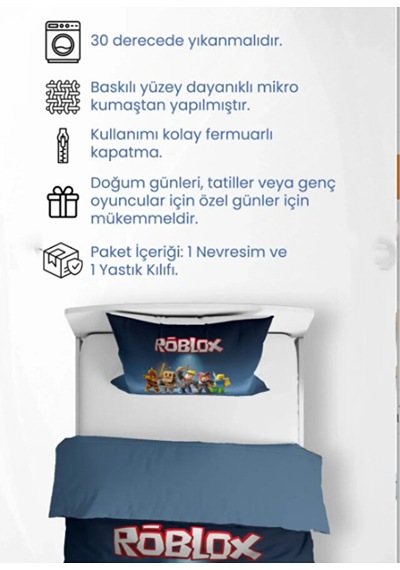 Roblox Çocuk Yastıklı Nevresim Takımı Çarşafsız Renkli