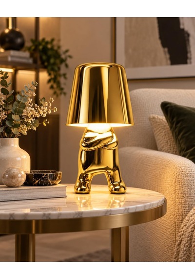 Gold Kolları Çapraz İnsan Figürlü Dekoratif Led Masa Lambası Modern Abajur Gece Lambası