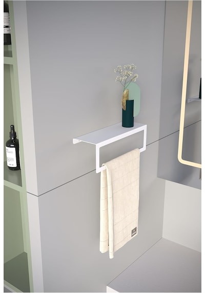 Metal Raflı Havlu Tutacağı Modern Raflı Duvar Tipi Banyo & Mutfak Havlu Askısı - Beyaz Diğer