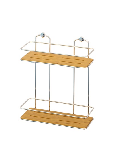 Teknotel Iki Katlı Ahşap Banyo Duş Rafı Krom Bk076 Siyah