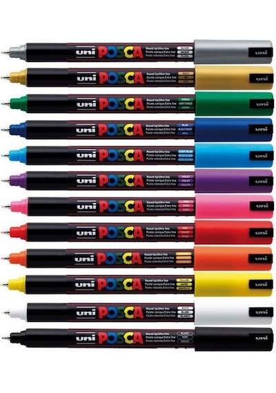 Uni Posca Pc-1Mr 0.7 Su Bazlı Boyama Markörü 12 Renk Set