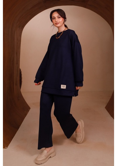 Balenbi Kadın Oysh Modal Kumaş Oversize 80 Cm Tunik Bol Paça Pantolon Tesettür Takım 1228 Lacivert Balenbi Kadın Oysh Modal Kumaş Oversize 80 Cm Tunik Bol Paça Pantolon Tesettür Takım 1228 Lacivert