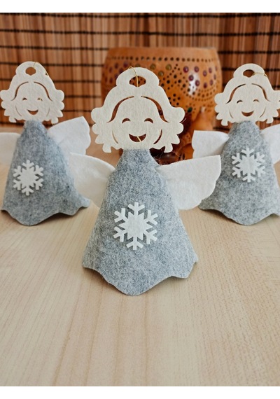 Gri Keçe Yılbaşı Melek Süsü 3lü Set - Montessori Kendin Yap Seti