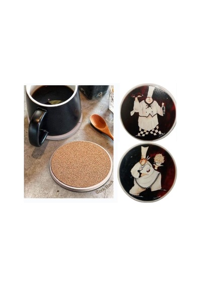 Seramik Bardak Altlığı 2 Li Set Aşçı Desenli 10x10cm Çok Renkli