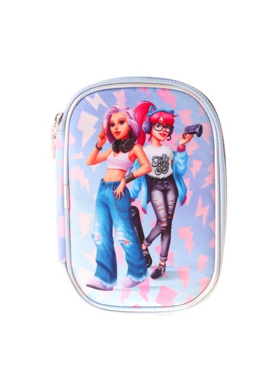 Wow Generation Kız Çocuk Mavi - Pembe Cool Desenli Organizer Düzenleyici Kalem Çantası - W6041