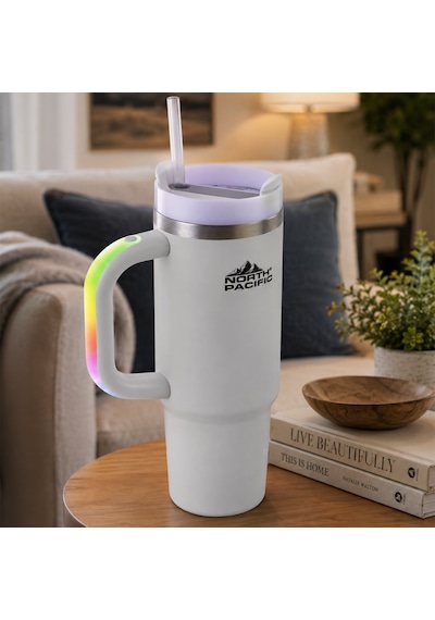 Led Işıklı Kulplu Pipetli Termos - 900 Ml Gri