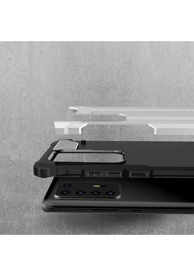 Ekılıf - Huawei P40 Pro Uyumlu - Kılıf Çift Katman Zırh Tank Crash Military Kapak - Kırmızı