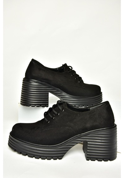 Fox Shoes R996054002 Siyah Süet Kalın Topuklu Kadın Ayakkabı Siyah