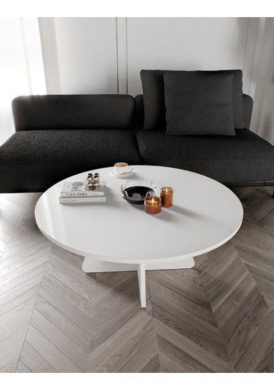 Mush 90cm Orta Sehpa - Beyaz, Ceviz, Meşe, Traverten Desenli Tamamı Mdf