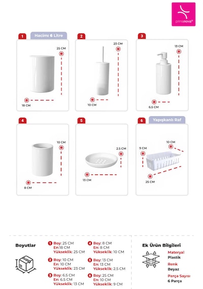 Primanova Flores Banyo Seti + Yapışkanlı Raf Beyaz