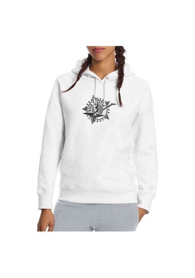 Rock Star Metal Rock Baskılı Beyaz Kadın Kapşonlu Sweatshirt