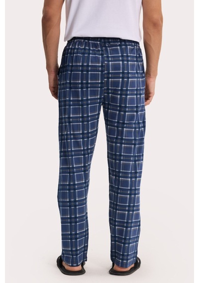 Tudors Erkek Standart Fit Normal Kesim Pamuklu Kareli Beli Bağcıklı Cepli Lacivert Pijama Altı-51261