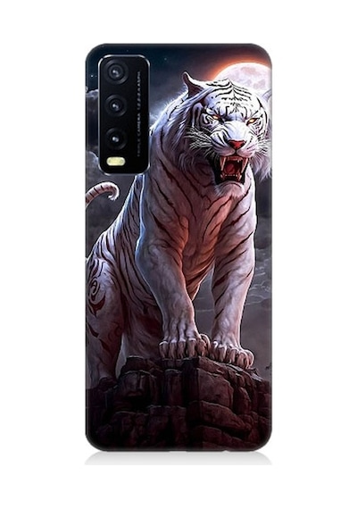 Vivo Y20 Uyumlu Beyaz Savaşçı Kaplan Tiger Desenli Silikon Kılıf