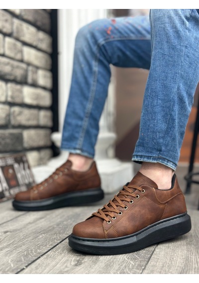 Ba0547 Boa Kalın Yüksek Taban Taba Siyah Bağcıklı Spor Erkek Ayakkabı Taba