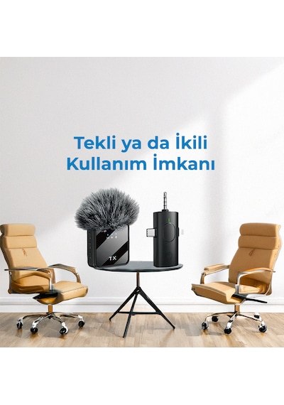 Genz Bilişim Kablosuz Yaka Mikrofonu Tip-c Android Kamera Apple Uyumlu iPhone Stüdyo Mikrofonu Için Ses Video Canlı Yayın Siyah