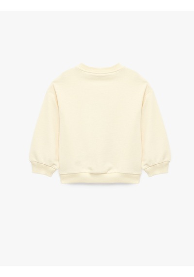 Koton Baskılı Uzun Kollu Bisiklet Yaka Sweatshirt Bej 7wmg10089ak Ekru