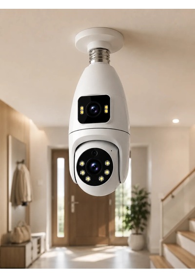 Gece Görüşlü Çift Lens Wi-fi Ampul Kamera Mobil Takip Destekli