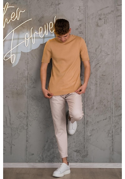 Slimfit Likralı Sıfır Yaka Erkek Triko T-shirt 001