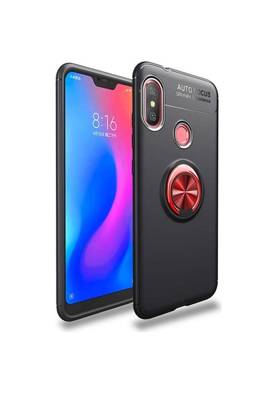Xiaomi Redmi Note 6 Pro Kılıf Kamera Çıkıntılı Renkli Yüzüklü Standlı Mıknatıslı Kapak Ravel
