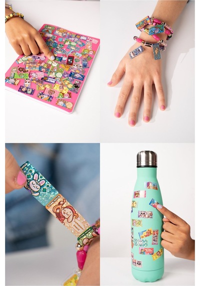 Sticki Rolls Bant Kapsülü 50 Stickerlı Bileklik Çıkartmalı Etiket Çok Renkli