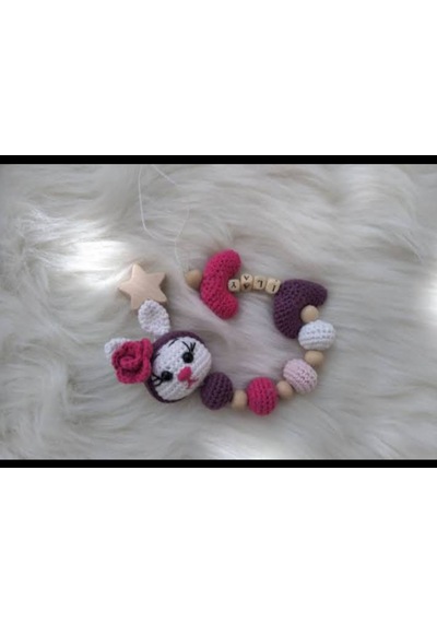 Amigurumi Tavşanlı Emzik Zinciri Askısı Emzik Aksesuarları Çok Renkli