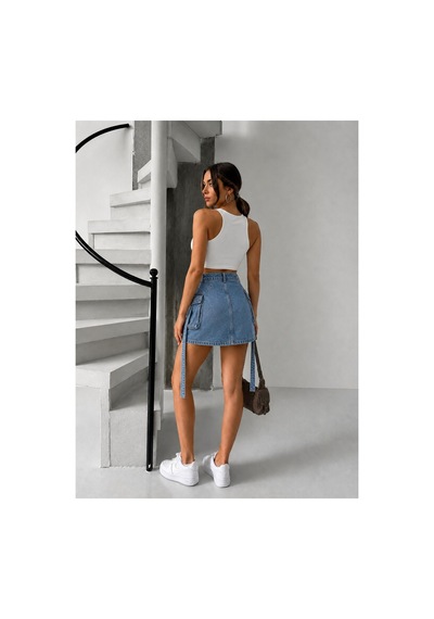 Bluemarlin Mavi Kargo Cep Kuşaklı Denim Kot Etek Mavi