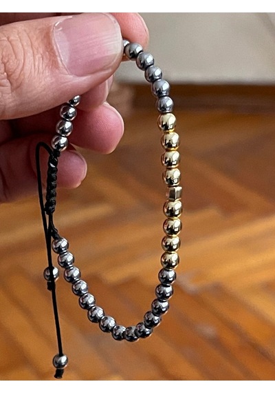 Hematit Taşlı 14 Ayar Kare Detaylı Altın Bileklik Altın - Gümüş