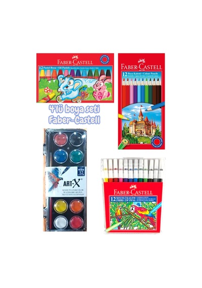 4'lü Boya Seti Faber-castell Boya Seti Kuru Boya Sulu Boya Pastel Boya Keçeli Kalem Seti Okul Paketi