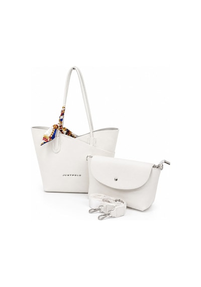 Just Polo Beyaz Kadin Omuz Cantasi 3'lu Set Gunluk Shopper Canta Krem