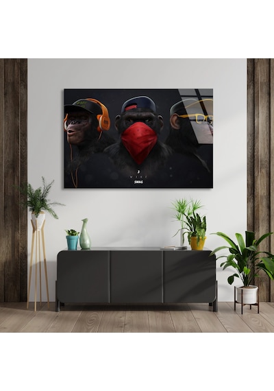 Üç Maymun Swag - Cam Tablo - Deg1169 90 X 60 Cm