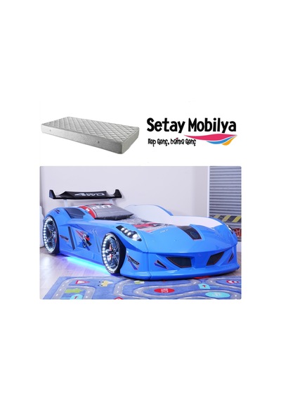Arabalı Yatak, Jaguar Rüzgarlıklı Full Ledli Arabalı Yatak - Mavi 1 Adet Comfort Yatak Arabalı Yatak, Jaguar Rüzgarlıklı Full Ledli Arabalı Yatak - Mavi 1 Adet Comfort Yatak