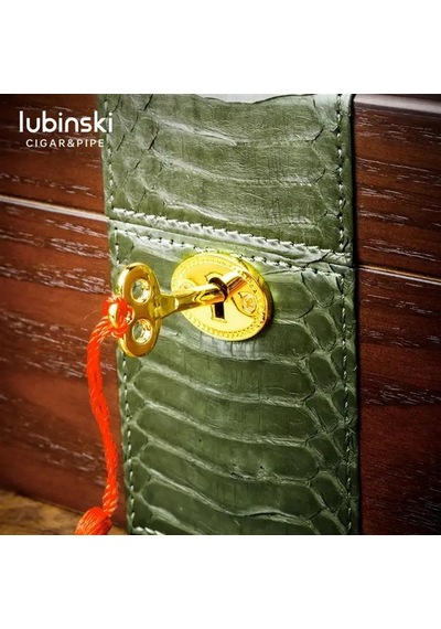 Lubinski Camlı Yılan Deri Ahşap Humidor Puro Kutusu Çakmak-kesici-kılıf Set