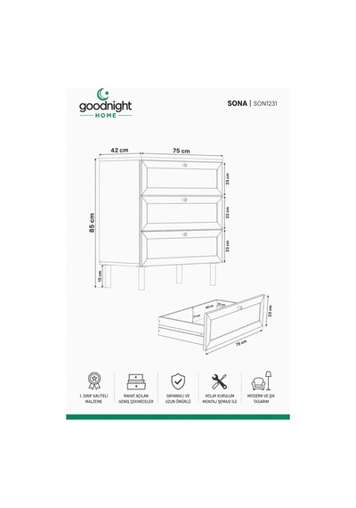 Home Sona 3 Çekmeceli Şifonyer 75x85x42 Cm Çok Renkli - 912273509 Çok Renkli Home Sona 3 Çekmeceli Şifonyer 75x85x42 Cm Çok Renkli - 912273509 Çok Renkli