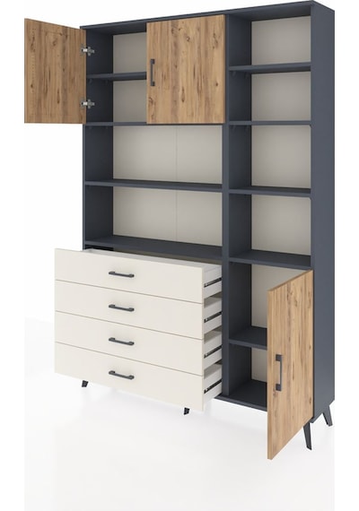 Arges Dolap 9 Raflı 4 Çekmeceli 3 Kapaklı 132x30x195 Antrasit... Antrasit