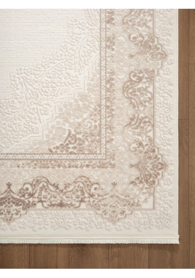 Look Classıc Lk004g Çerçeveli Krem Klasik Desen Akrilik Dokuma Taban Tozuaz Oturma Odası Halısı-1032 Krem
