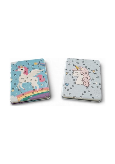 Kadın İkili Cep Aynası Gökkuşağı Ve Unicorn Tasarımlı Çok Renkli