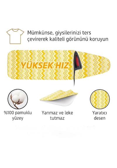 Ütü Masası Kılıfı Keçeli Sarı Zikzak Desen Battal Boy Xxl Pamuklu Yanmaz Üretim Sarı