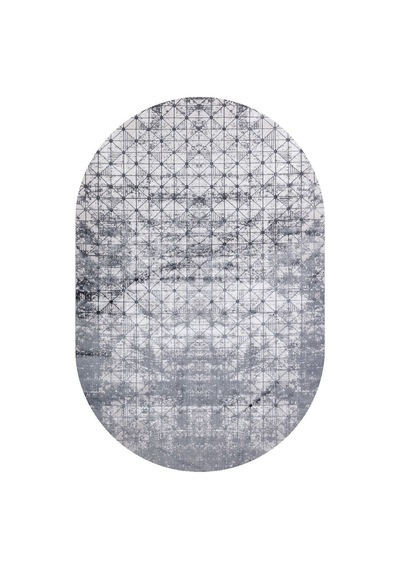 Parlak Saten Dokulu Poem Bambu Tuşe Modern Trend Oval Halı Pm06 Antrasit Gri-krem