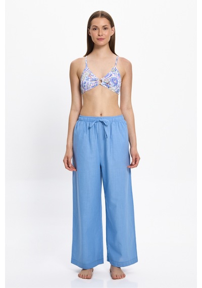 Toosalty Kadın Mavi Bol Paça %100 Cotton Plaj Pantolon 25pl04st Mavi
