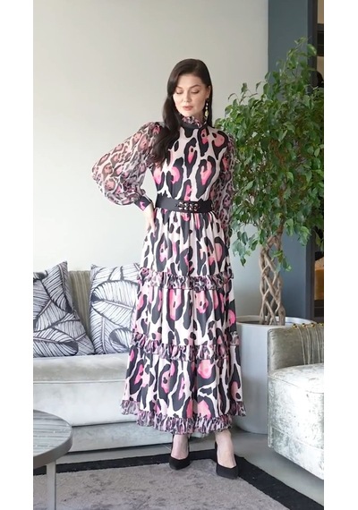 Serpil Exclusive Kadın Leopar Desenli Şifon Elbise Uzun Kollu, Yüksek Yaka, Kuşaklı Bel Detaylı, Modern Kalıp Siyah-bej Serpil Exclusive Kadın Leopar Desenli Şifon Elbise Uzun Kollu, Yüksek Yaka, Kuşaklı Bel Detaylı, Modern Kalıp Siyah-bej