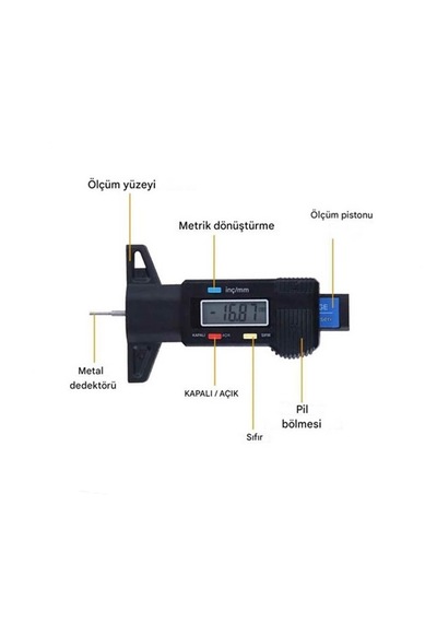 0-25.4mm Dijital Göstergeli Araç Lastik Diş Derinlik Ölçer Kumpası