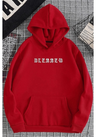 Uyguntarz Unisex Blesseb Baskılı Sweatshirt Kırmızı