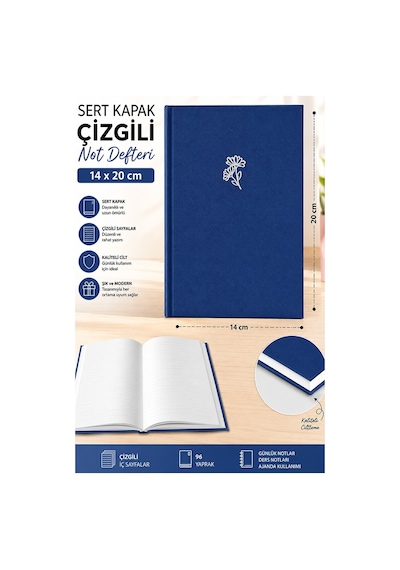 Kaliteli Not Defteri A5 14x20cm 1 Adet Lizz Esp180c Çizgili Lastili Sert Kapak 168 Yaprak Ciltli Büro Ofis Okul Lacivert