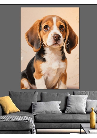 Ahşap Tablo Sevimli Beagle Köpek Portresi