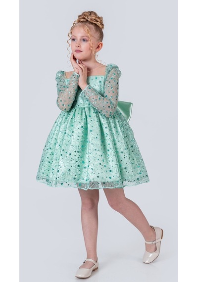Mnk Baby & Kids Ruche Lipa Kız Çocuk Abiye M00783 Yeşil