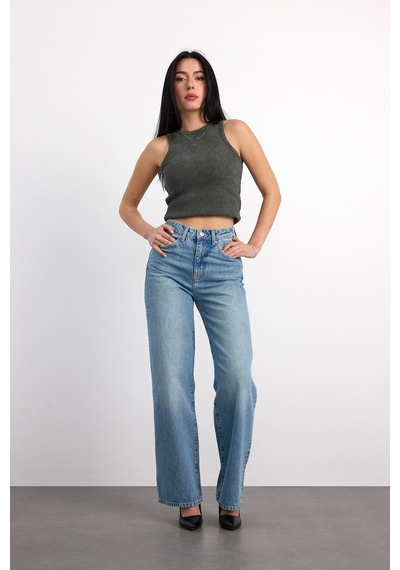 Vigoss Kadın Denim Pantolon 24294-73295 Mavi - Siyah
