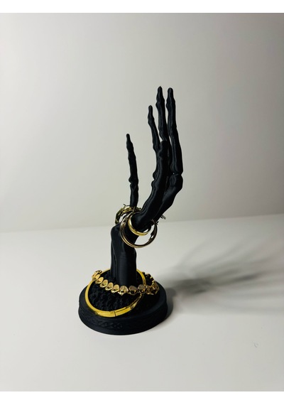 Gotik İskelet El Takı Standı Siyah Yüzük Küpe Bileklik Organizeri 20 Cm