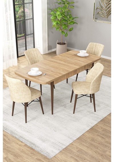 Arel Meşe Desen 80x132 Açılabilir Mdf Masa Yemek Odası Takımı, Mutfak Takımı 4 Adet Sandalye Meşe Masa - 4 Krem - Ceviz Ayak Arel Meşe Desen 80x132 Açılabilir Mdf Masa Yemek Odası Takımı, Mutfak Takımı 4 Adet Sandalye Meşe Masa - 4 Krem - Ceviz Ayak