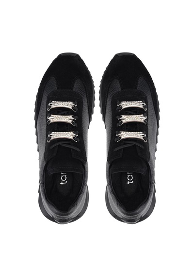 Tamer Tanca Kadın Hakiki Deri Siyah Sneakers & Spor Ayakkabı 1201 4004 Bn Ayk Y26 Syh Fltr/syh Suet